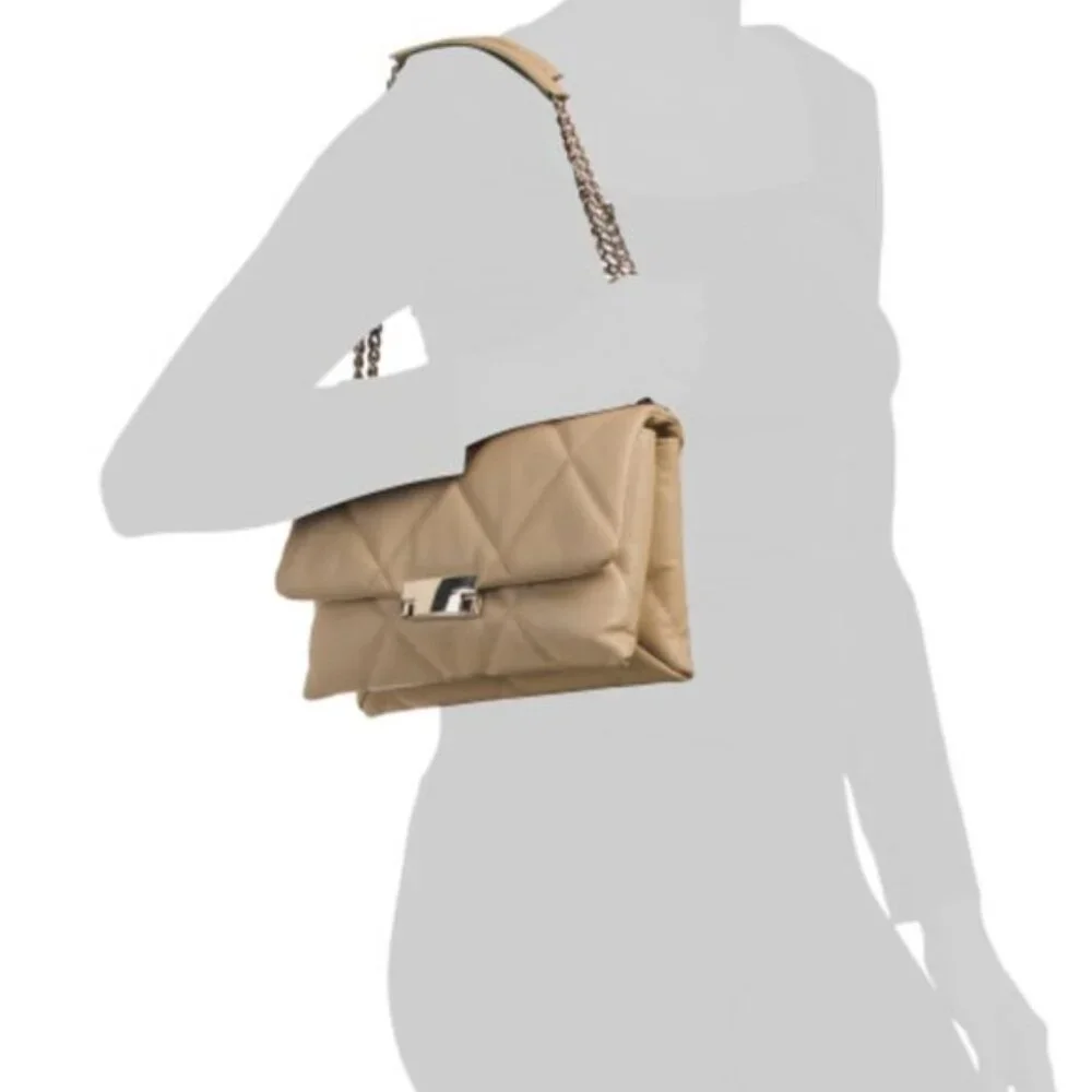 Il Duca Itlay Genuine Leather Quilted Convert Flap Handbag Taupe